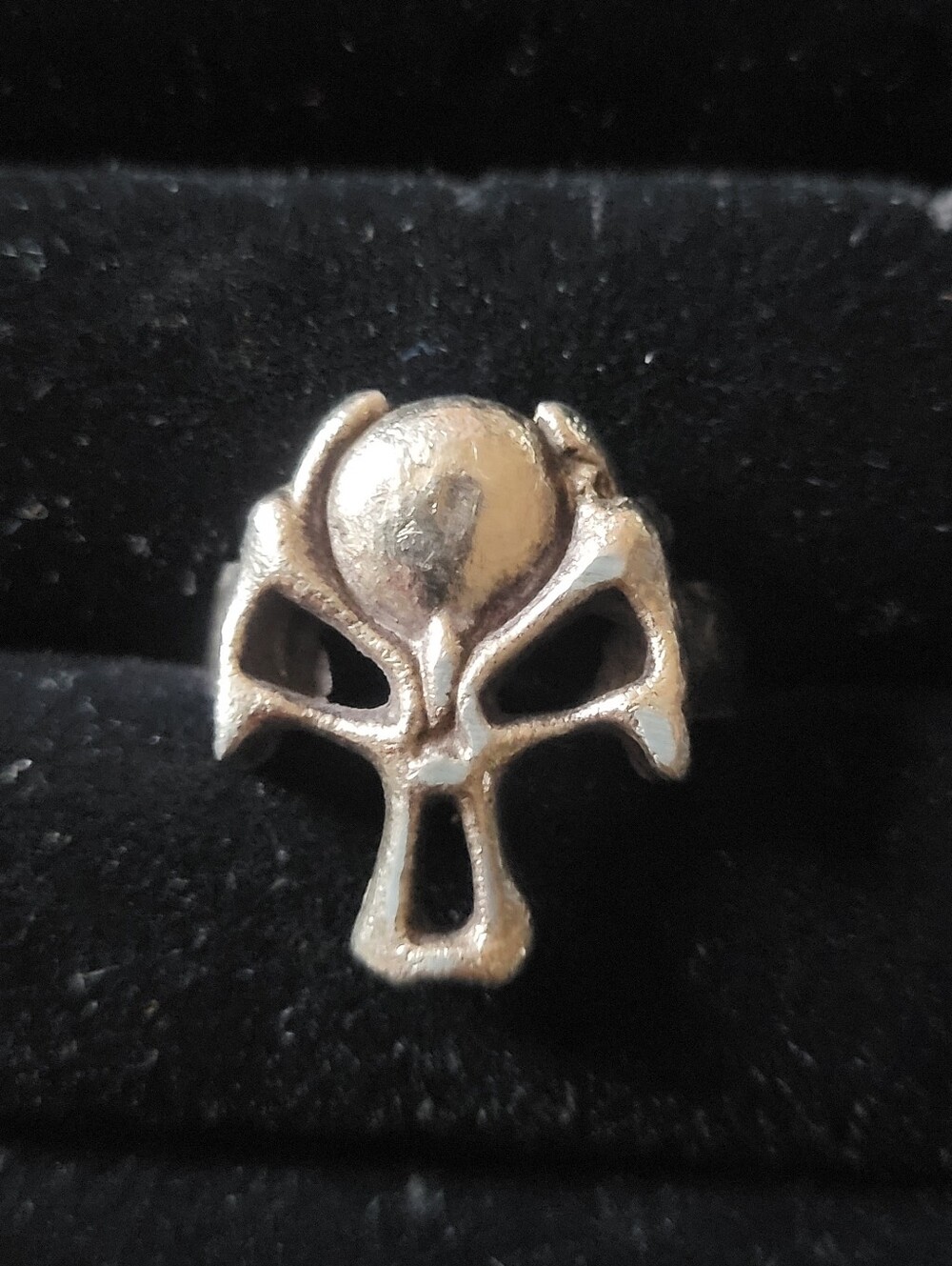 Vintage 90s Openwork Skull Biker Ring Size 7 Y2K Grunge Gothic Alien Metal